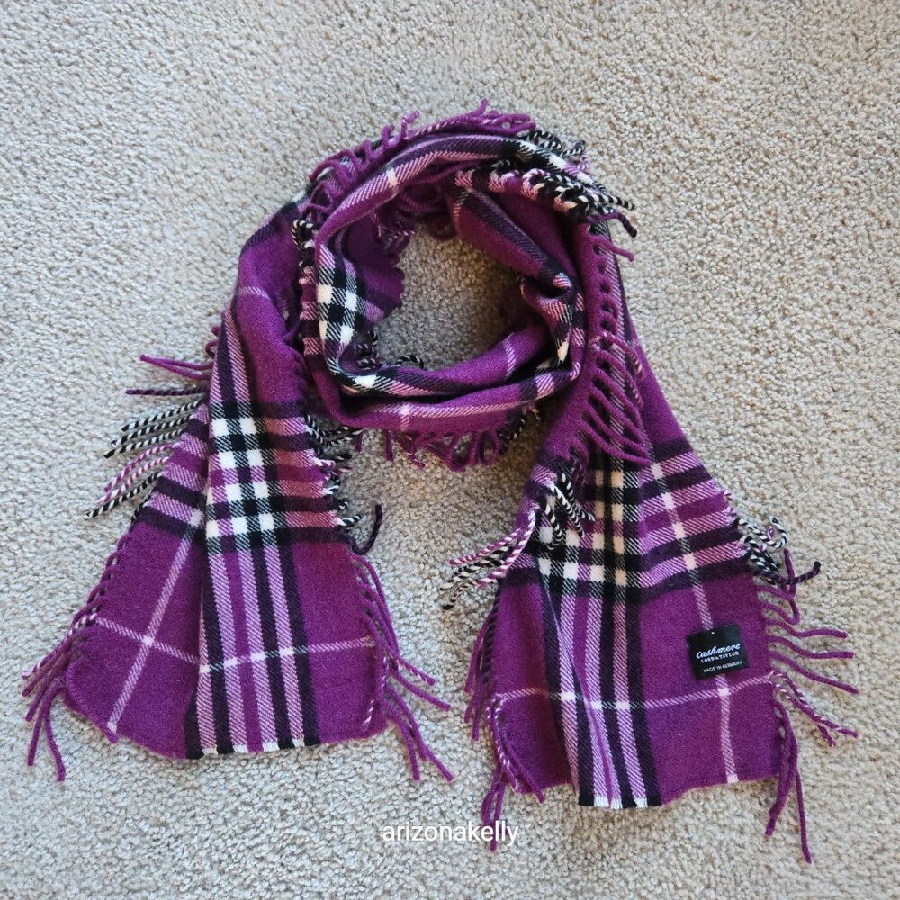 Cashmere Purple Plaid Fringed Scarf Lord & Taylor - Picture 2 of 12